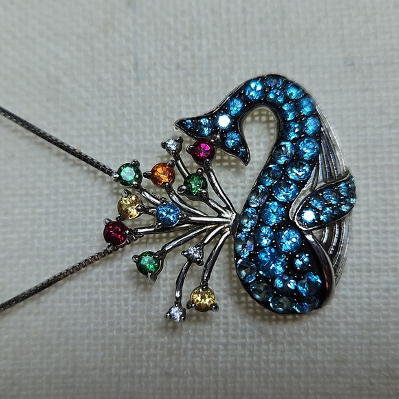 Sterling Silver Whale Pendant Genuine Topaz Stones w/20.5" Box Chain - Picture 4 of 11